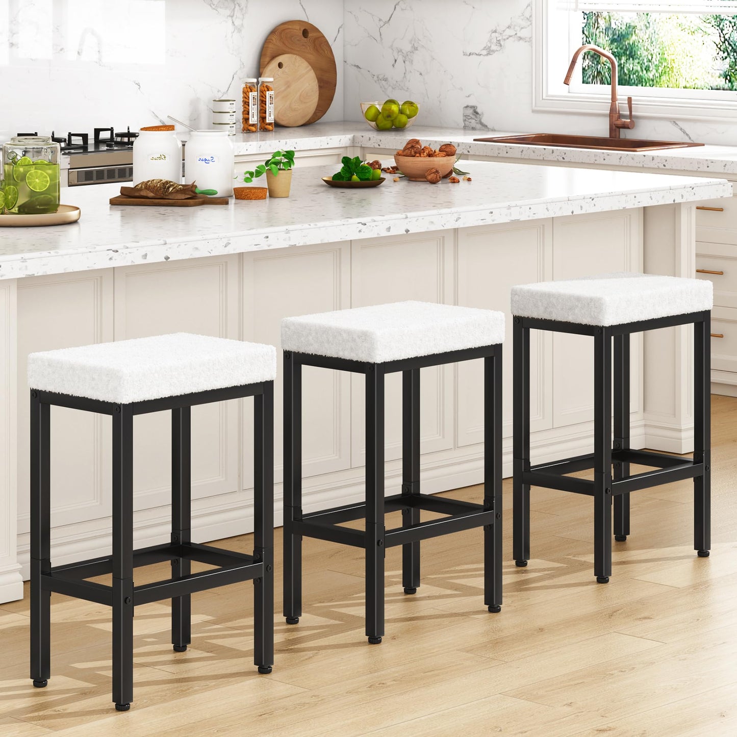 YMYNY 66cm Bar Stools Set of 4 - Fabric Breakfast Bar Stools, HBS514W-2