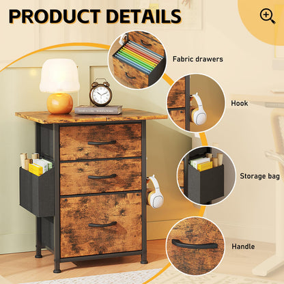 CAIYUN Filing Cabinet with 3 Fabric Drawers, Mobile File Cabinet on Wheels & Adjustable Feet, Rolling Under Desk Cabinet