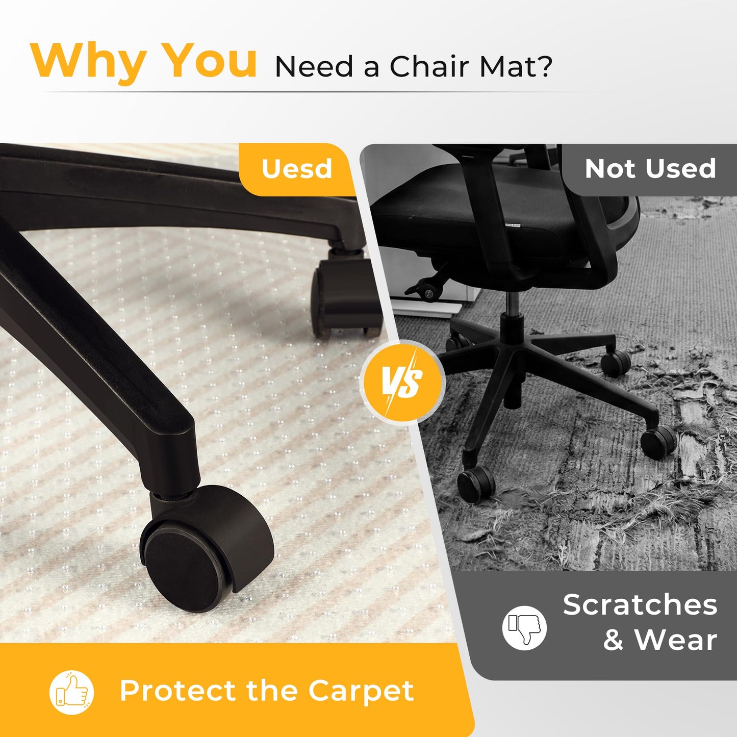 FRUITEAM 114x135cm Rectangular Clear Office Chair Mat for Carpet Protector
