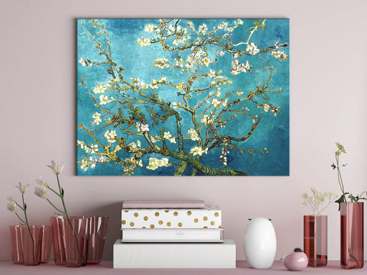 Wieco Art Almond Blossom Canvas Print Wall Art by Van Gogh Blue Flowers on Canvas Art for Living Room Bedroom Home Decor Office Decorations