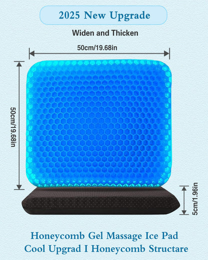 Rewoalzx 2025 Upgraded Cooling Gel Seat Cushion 50x50x5cm - Extra Thick Honeycomb Blue Cushion for Back Pain Relief, Breathable & Machine Washable