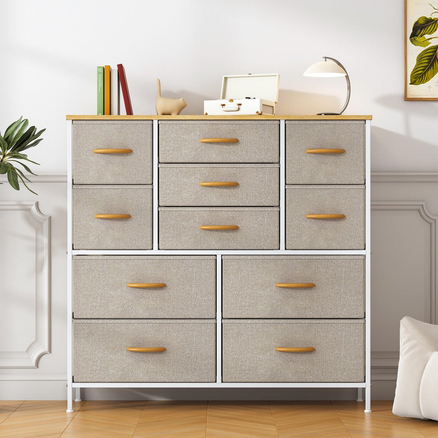GoaHi Chest of Drawers, Large Dressers with Metal Frame and MDF Wooden Top Board, Adjustable Feet, Anti-Tip Safety