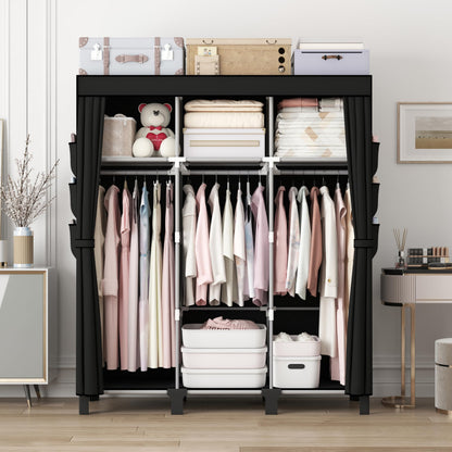 dongliangqinying Portable Fabric Wardrobe, 130x45x170cm Foldable Closet with 3 Hanging Areas and 18 Side Pockets