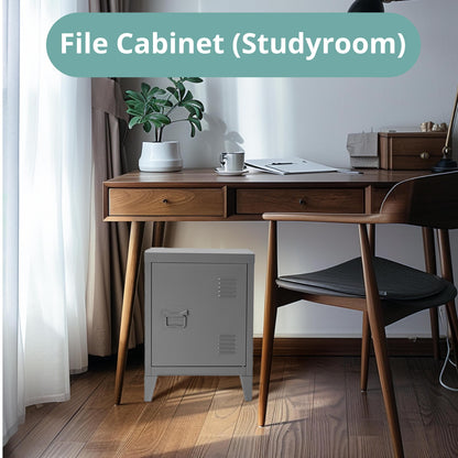 FurnitureR, Storage Unit, Small Filing Cabinet, Metal Cupboard with Flush Doors, 2 Compartments, Garage, Office, Grey, 30.5 x 40.5 x 57.5cm