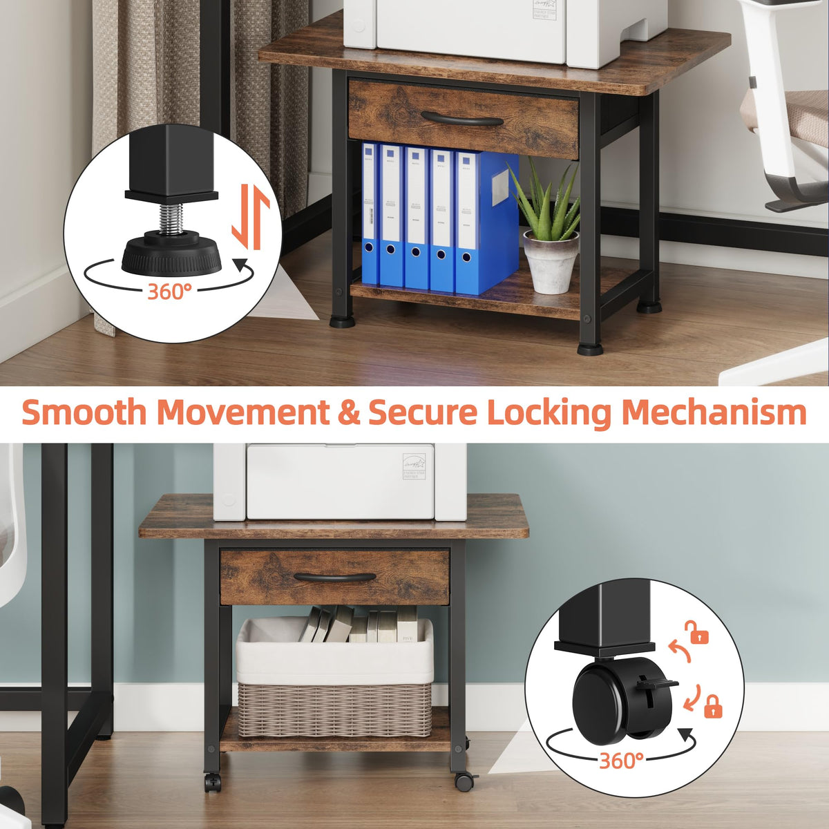 OYRREU Printer Stand on Wheels with Storage, Printer Table for Home Office