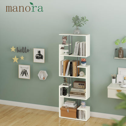 Manora White Bookcase 4 Tier Narrow Bookcase Room Divider Shelves