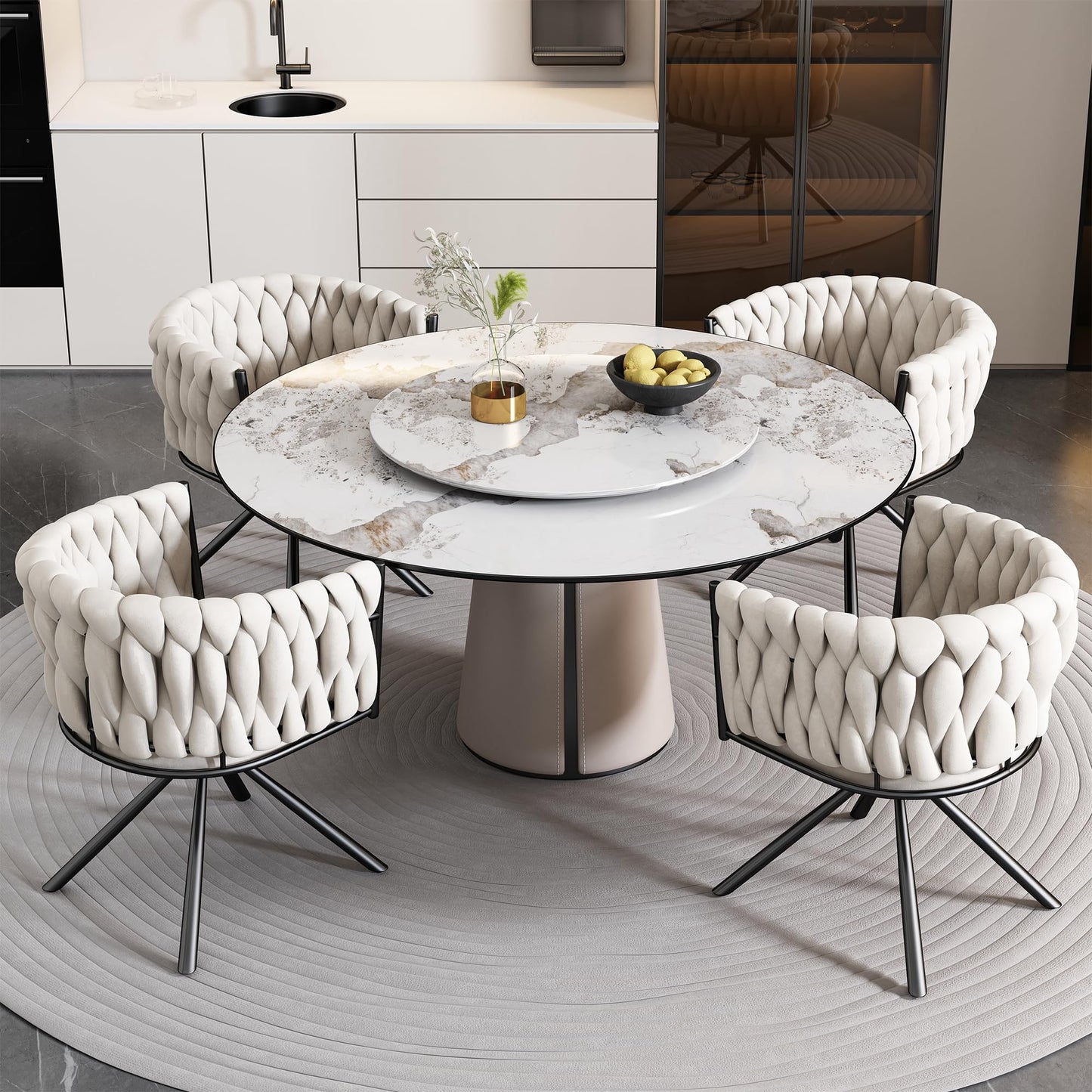 Ball & Cast Dining Chair with Armrests Set of 4, Armchair, Upholstered Seat, with Armrests, Seat Width 56 cm, Metal Legs, Velvet Coating, Load
