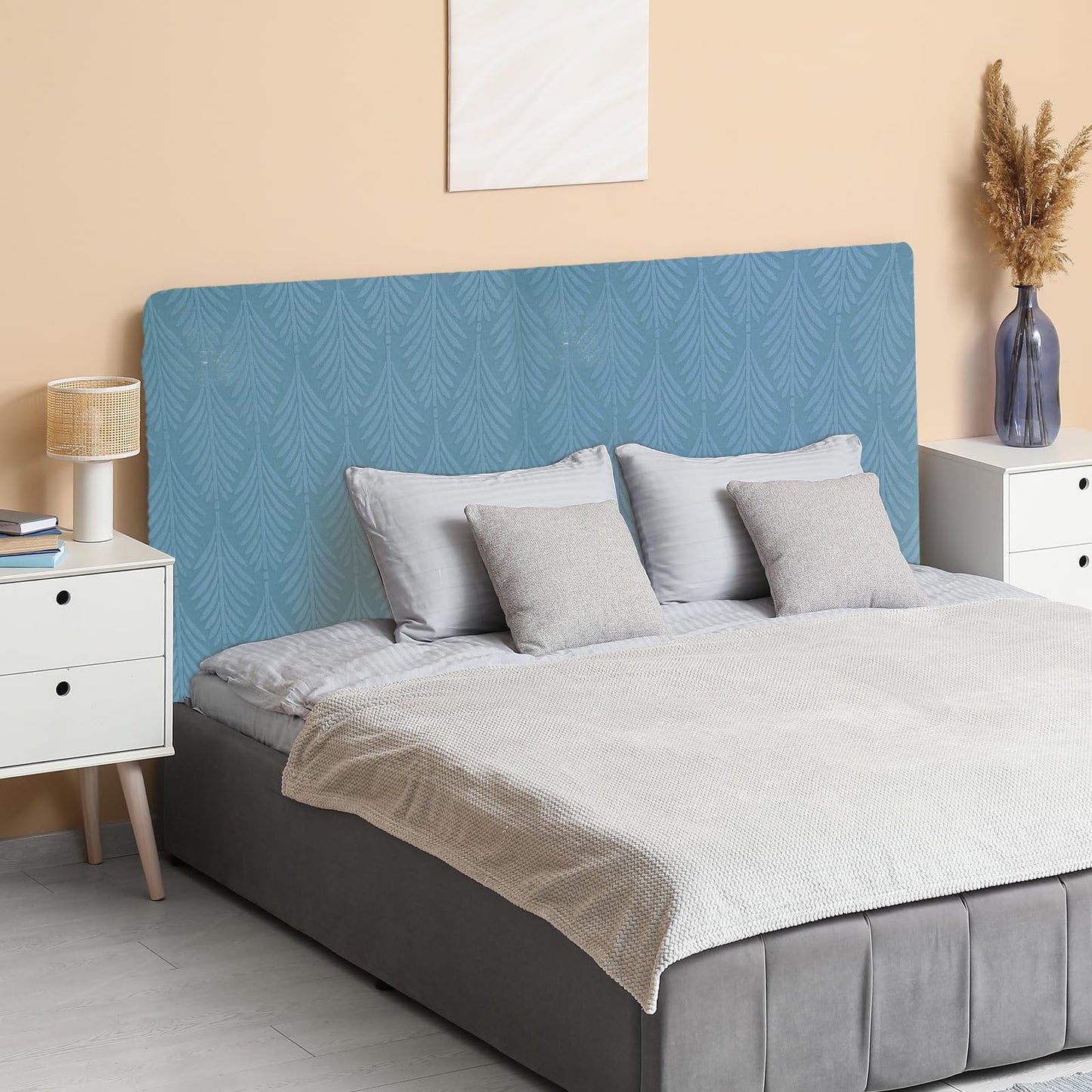 sourcing map Bed Headboard Slipcover, 120cm Jacquard Fabric Stretch Protector Covers, Dustproof Cover for 1.2m Headboard Bedroom Decor, Blue
