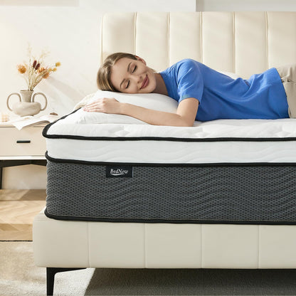 Bednew Double Mattress 4FT4, 11 Inch Innerspring Hybrid Mattress with Breathable Foam and Pocket Spring For Gentle Support and Cool Comfort Sleep