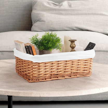 Woodluv Brown Wicker Storage Basket W/Off White Cloth Lining Xmas Hamper - Large