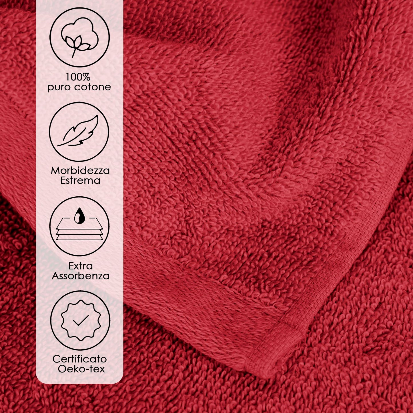 Ruggeri, Set 3 Piece Hand Towel Set, 50x100 cm, Soft Cotton, Red