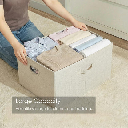 Prandom Storage Boxes with Lids Extra Large,58x40x30cm,Beige[1-Pack]