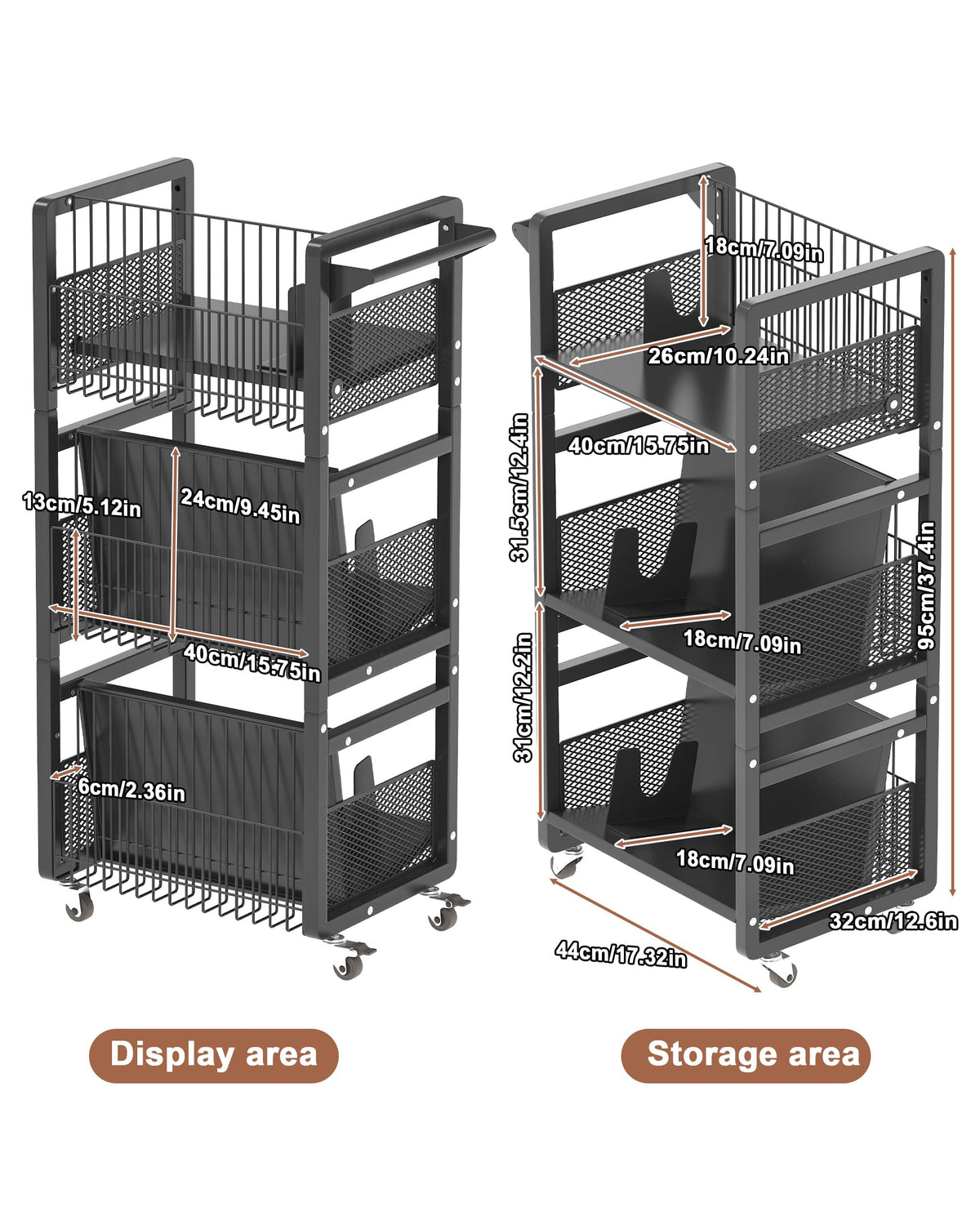 Ornestia Book Trolley,Mobile Bookshelf Organiser with Lockable Wheels,Black