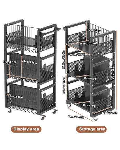 Ornestia Book Trolley,Mobile Bookshelf Organiser with Lockable Wheels,Black