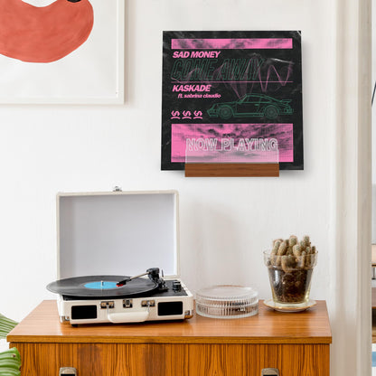 CoolGift Mart Now Playing Vinyl Stand Wall Mount, Light up Record Holder, Wooden Acrylic Display with Warm White Lights for Albums, Room Decor