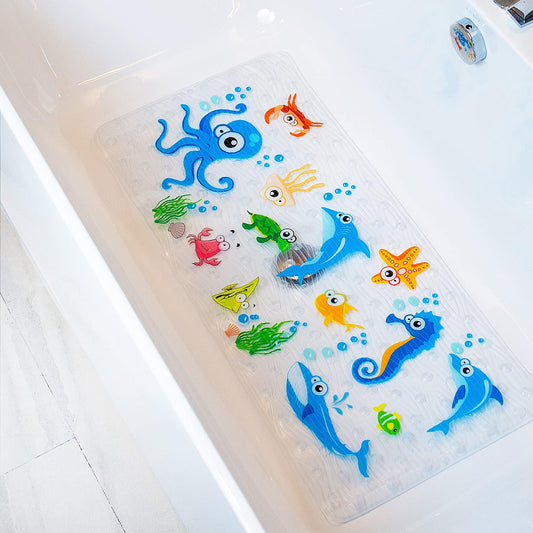 BEEHOMEE Bath Mats for Tub - Large Cartoon Non-Slip Bathroom Bathtub Mat Anti-Slip Shower Mats for Floor 89 X 38 CM,Machine Washable XL Size Bathroom