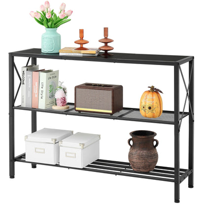 Hoctieon Industrial Console Table, 3 Tier Entryway Table, Metal Frame, Sofa Table with Shelf, Hallway Table, Entrance Table for Entryway, Living Room
