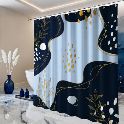 LanZanthic Navy Blue and Gold Shower Curtains for Bathroom Dark Blue Modern Boho Wet Room Shower Curtain with hooks, Mould Proof Resistant