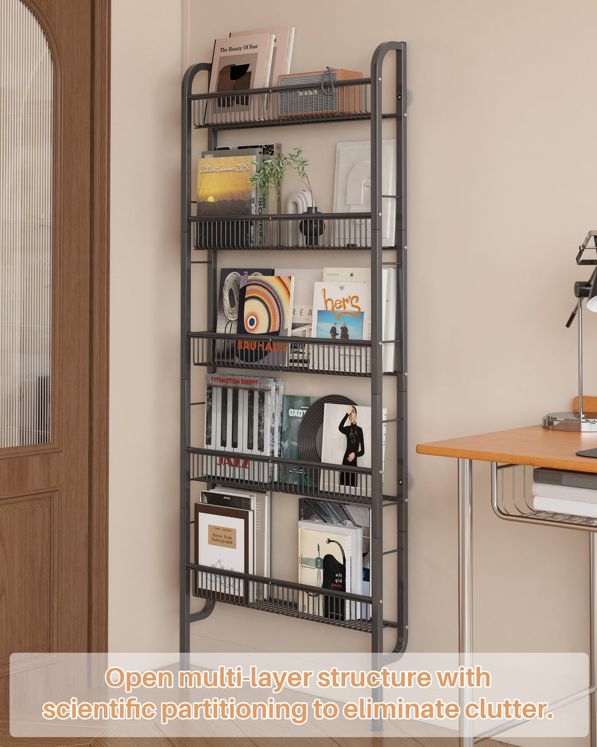 UMDONX Narrow Metal Storage Shelf Behind Door Book Organiser 5 Tier