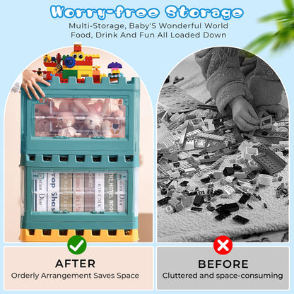 alouweekukky Kids Plastic Folding Storage Box with Lid, Double Opening with Pulleys, Suitable for Kids