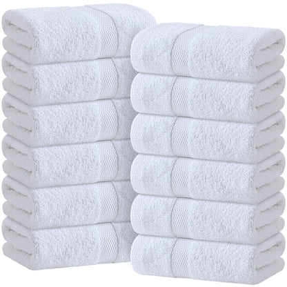 White Classic | 12 Pack 40x68 cm | Wealuxe White Hand Towels for Bathroom, Cotton Hand Towel Bulk for Home Kitchen, Gym and Spa