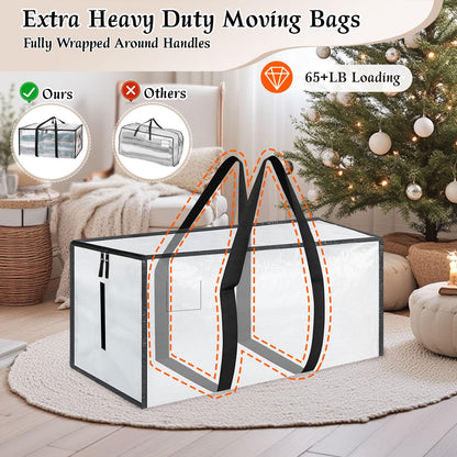 RICHIE Clear Heavy Duty Extra Large Moving Bags with Reinforced Handle and Double Zipper - Waterproof Storage Box with Tag Window