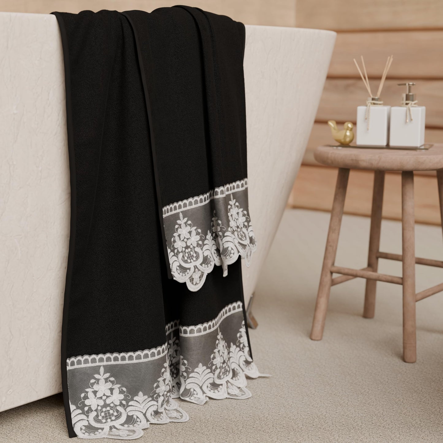 PETTI Artigiani Italiani - 100% Cotton Terry Bath Towels, 1+1 Towel Set, 2 Pieces, 1 Face Towel and 1 Hand Towel, Black