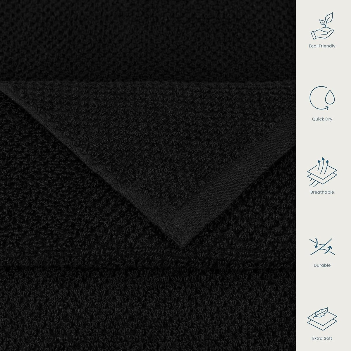 CASA COPENHAGEN Popcorn Textured 6-Piece Small Bath Towel Set - Black, 550 g/m², 6-piece small bath towels, cotton towels for rough and tough use