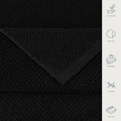 CASA COPENHAGEN Popcorn Textured 6-Piece Small Bath Towel Set - Black, 550 g/m², 6-piece small bath towels, cotton towels for rough and tough use