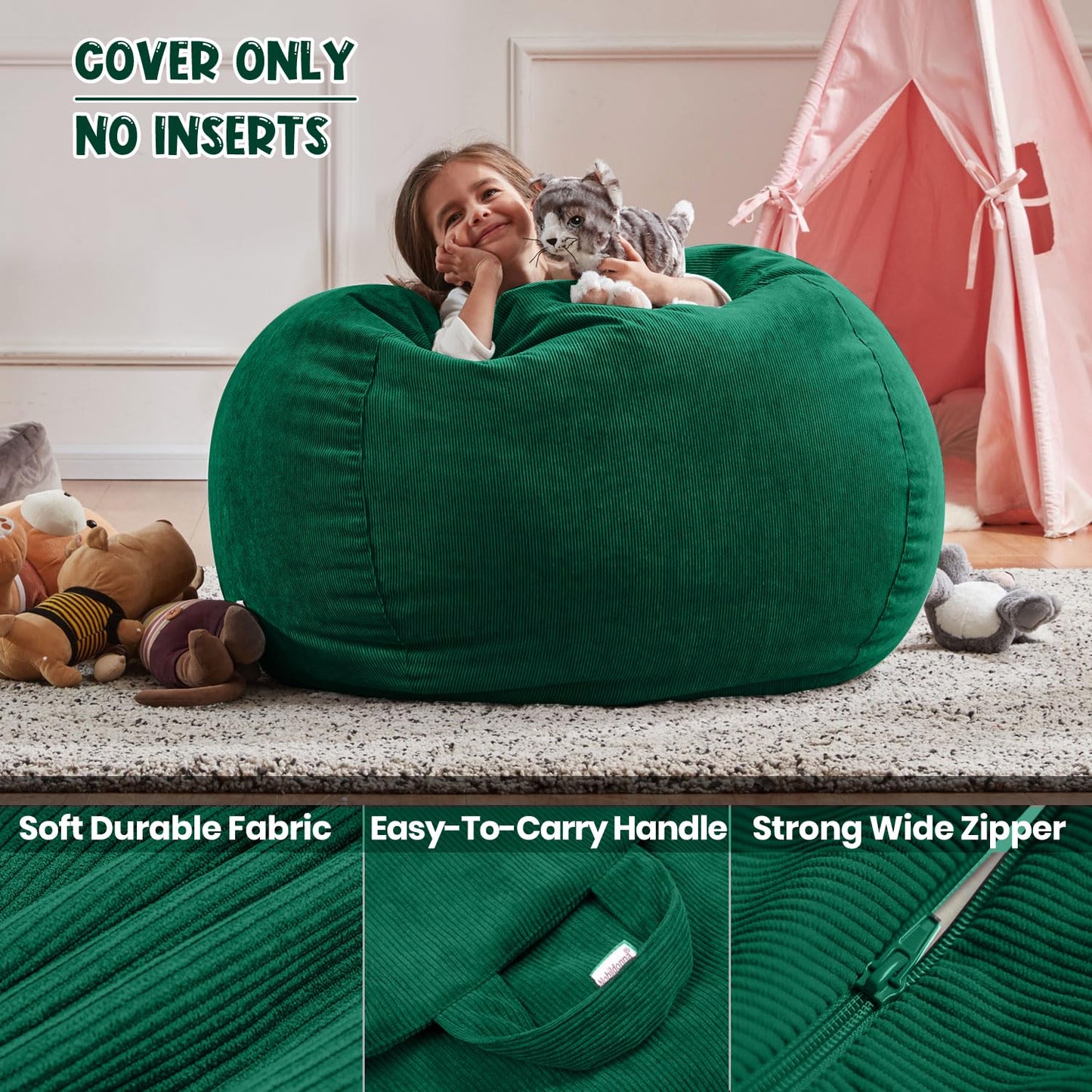 Nobildonna Bean Bag Chair Cover (No Filler) for Kids Beanbag Stuffed Animal Storage Without Filling Plush Toys Holder and Organizer Soft Premium
