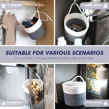 Sea Team Two Tone Woven Cotton Rope Hanging Wall Storage Basket