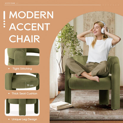 COLAMY Living Room Armchairs, Modern Velvet Accent Chair, Comfy Round Upholstered Arm Chair with 3 Legs