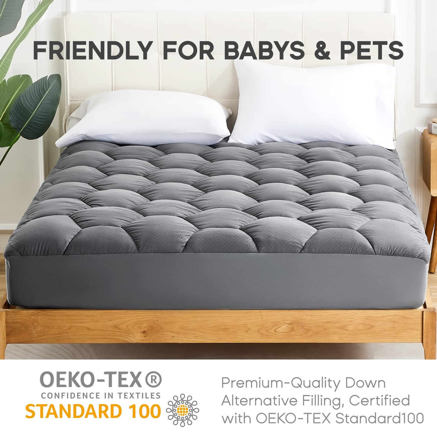 SONIVE Waterproof Mattress Topper Quilted Soft Topper Breathable Pad Fitted Mattress Protector,Extra Deep Pocket, Filling Topper for Super King Bed,