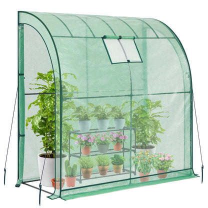 Ohuhu Lean to Greenhouse with Greenhouse Shelving, Portable Walk-in Green House with Mesh Windows 200x100x210 cm Reinforced Lean-to Wall Greenhouses