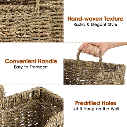BSTKEY Seagrass Wall Mounted Mail Organizer with Handle, 30.5 * 11 * 20cm