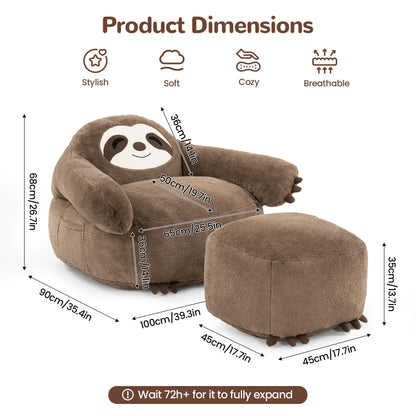 Pamapic Bean Bag Chair, Sloth Bean Bag Chair with Footstool, BeanBag with FIlling Included, Ergonomic Recliner with Detachable Armrest