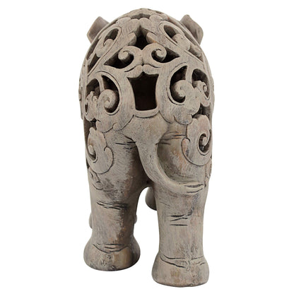 Design Toscano NG32745 Anjan the Elephant Indian Decor Jali Animal Statue, 30.5 cm, Polyresin, Brown Stone