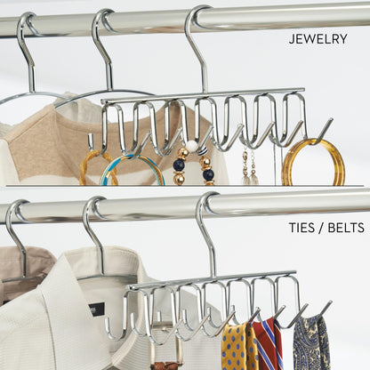 iDesign Axis Tie Rack, Metal Tie and Belt Hanger with 14 Storage Hooks, Chrome Coloured
