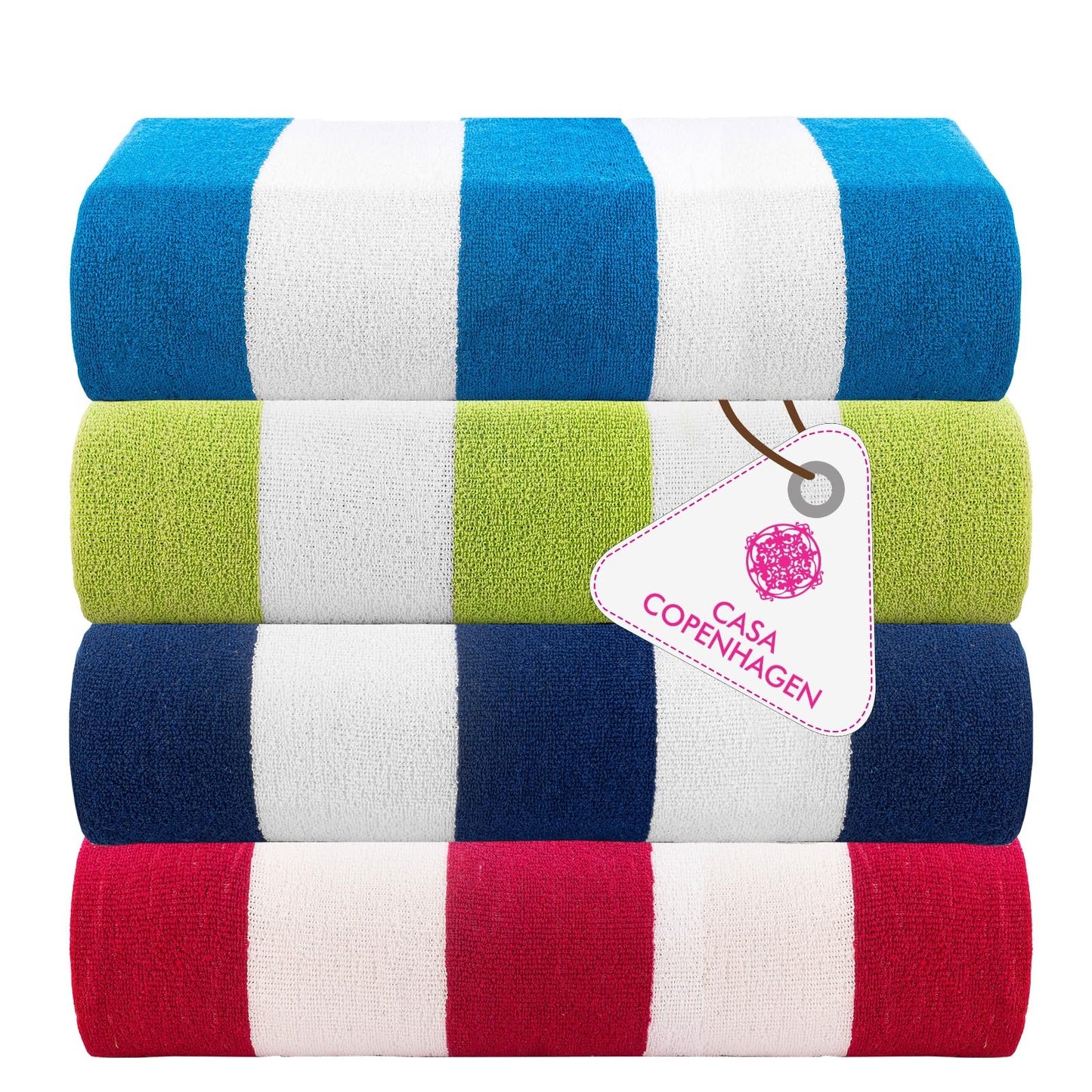 CASA COPENHAGEN Cabana Beach Towels, Rough and Tough, Quick Dry, for Pool, Bath and Shower, 30" x 60", 4 Piece Set of Cotton Beach Bath Towels -