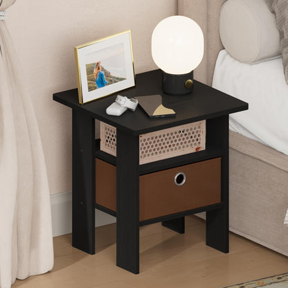 Furinno TIDUR Night Stand, Open Shelf Design Nightstand with Storage Bin, Bedside Table, End Table, Side Table, for Bedroom, Living Room, Americano