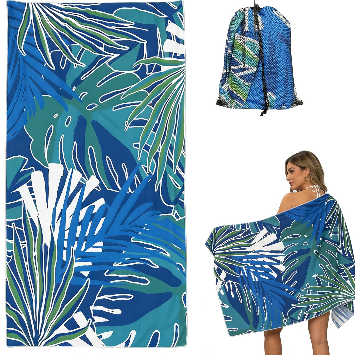 Beafaeur Microfibre Beach Towel, Beach Towel 180 x 100 cm, Bath Blanket with Storage Pouch, Quick Drying and Good Absorption, for Seaside, Sports