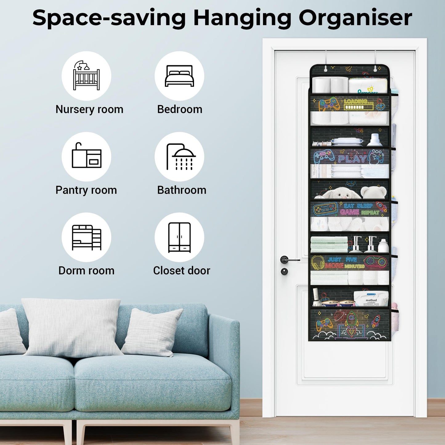 Clastyle 5-Shelf Game Over the Door Storage Back of Door Storage