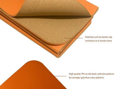 EKE Cork Folding Yoga Mat, 5mm Thickness, Standard Size, Foldable, Lightweight and Portable, Suitable for Yoga, Pilates, Fitness, Sports, Training,