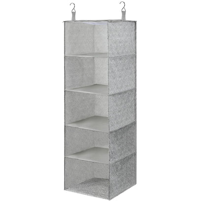 flaxarne Heavy-Duty Hanging Closet Organizer with Hook Foldable 5-Shelf Storage Shelves for Clothes Shoes Towels Undergarments 40 * 12 * 12 Inches