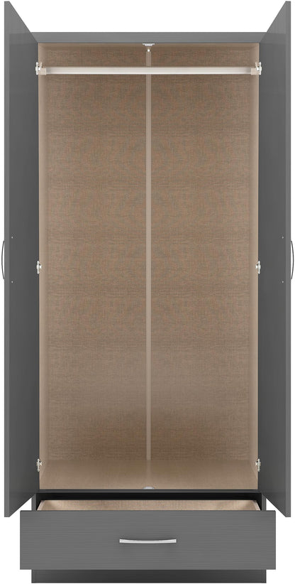 Seconique Nevada 2 Door 1 Drawer Wardrobe in 3D Effect Grey