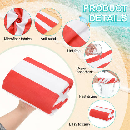 M METERXITY 4-Pack Large Stripe Beach Towels 30x60in Light Red