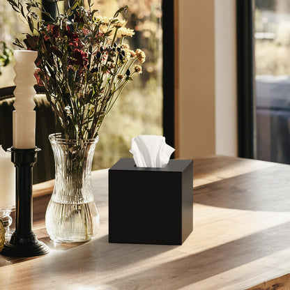 NPPLUS Acrylic Tissue Box Cover, Black Square Tissue Box Holder, Dustproof Cube Napkin Dispenser for Office Desk Holder, Home and Restaurant