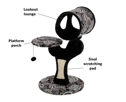MidWest Homes for Pets Cat Tree, Salvador Cat Tree w/Built-in Sisal Cat Scratching Pad and Cat Look-Out Lounge, Black/White Pattern, Small Cat Tree