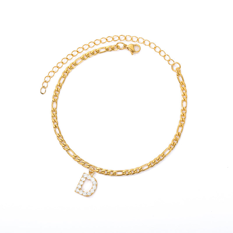 English Alphabet Stainless Steel Zircon All-match Anklet