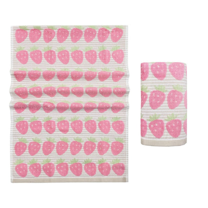 USTIDE Fruit Hand Towels Set of 2 Lovely Pink Striped Strawberry Hand Towel Cotton Face Towel Soft Absorbent Towel Set for Bathroom Kitchen 14x30 Inch